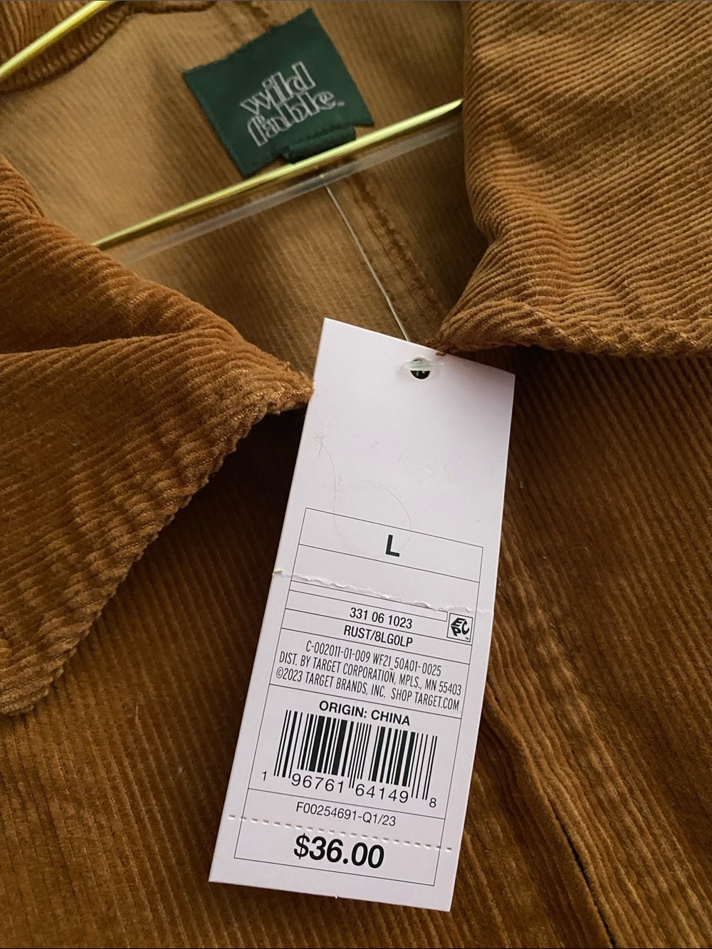 wild fable Men's Corduroy Zip Jacket - Rust Brown - Picture 5 of 5
